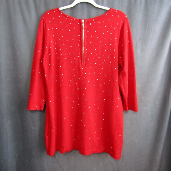 Fontana Red Silver Studded Top Womens Size XL 3/4 Sleeve Scoop Neck Stretch - Picture 5 of 10